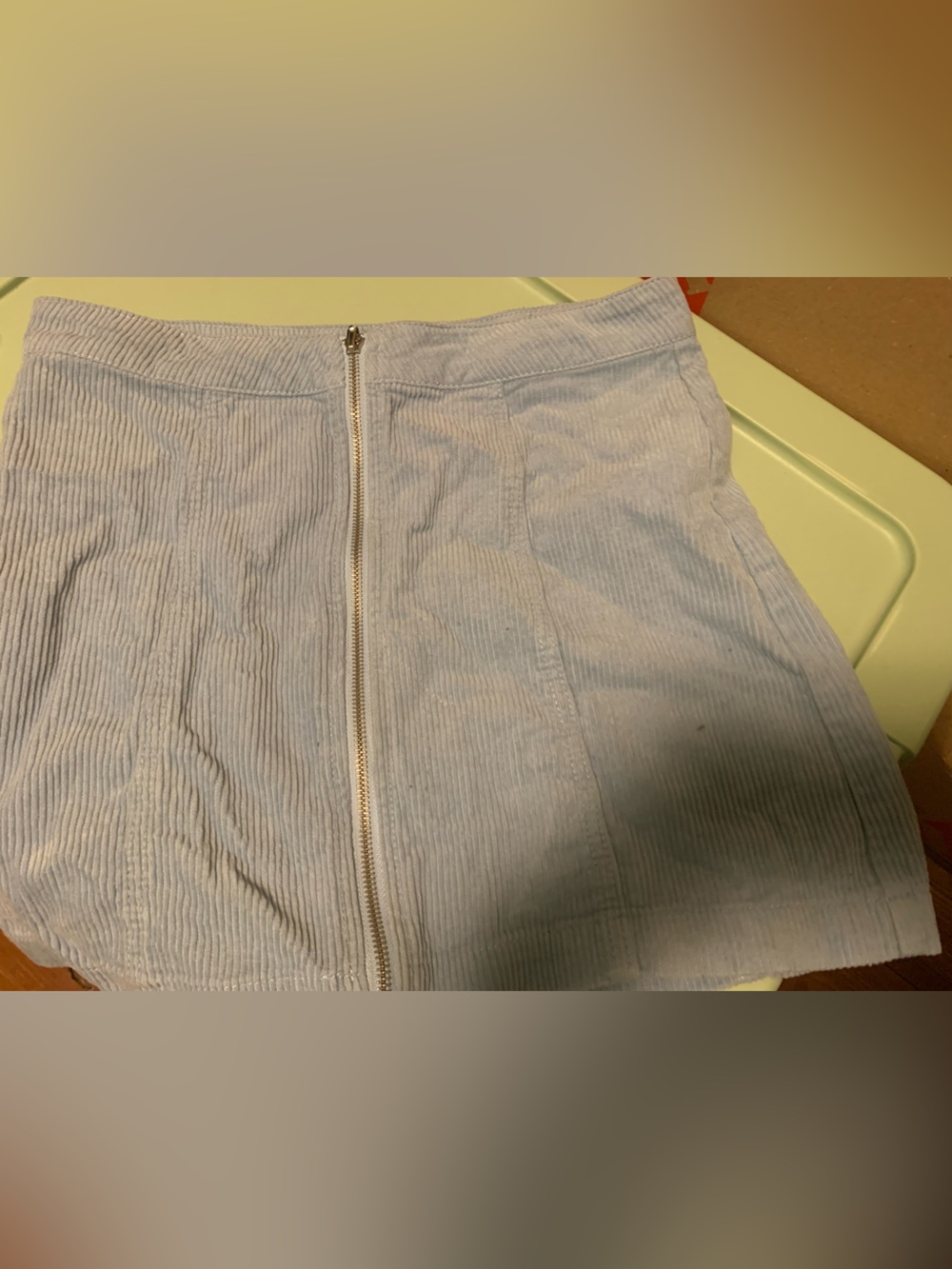 Light Blue Corduroy Zip-Front Mini Skirt
